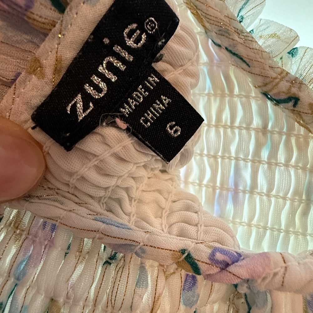 Zunie Cream Smocked Tiered Sundress with‎ Flutter Sleeves - Picture 3 of 3